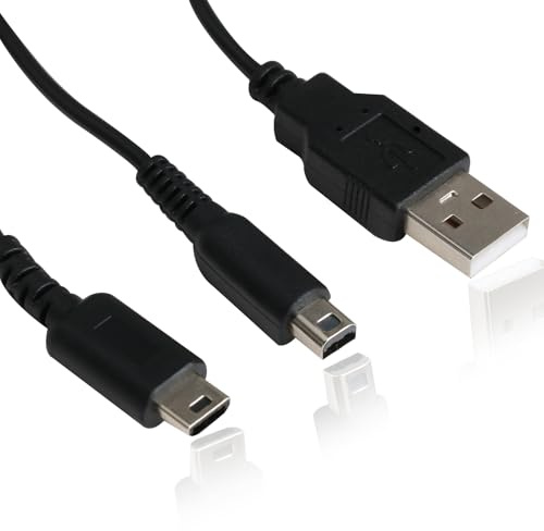 Qkhcable 2-in-1 Charger Cable for Nintendo DS Lite | Black universal USB charging lead wire cord cable for ds lite, 3ds, new 3ds xl, 2ds, dsi & more - simultaneous play & charge