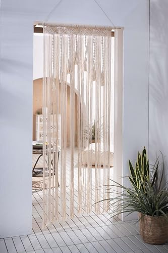 FRANK FLECHTWAREN Türvorhang Makramee, 100% Polycotton, Holzstab Maße: GH 200 cm, Breite 90 cm
