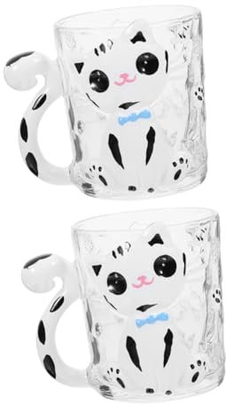 Cabilock 2St Katzenglas getränkebecher Glasbecher Cartoon Becher weihnachtsbecher milchglas Wasserbecher Milchbecher Kaffeebecher Espressotassen Teetasse aus Glas Kaffeetassen mit Henkel