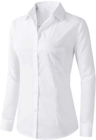 Friptspyg Bluse Damen Langarm Elegant Hemdbluse Lässiges Langbluse V-Ausschnitt Oversize Bluse Oberteile Tops mit Tasche,Weiß L