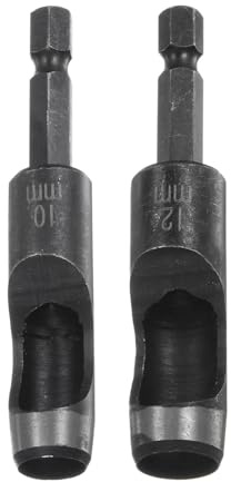 QUARKZMAN 2-Teiliges 10mm,12mm Hohlstanze Leder, Runde Lochstanze Werkzeug mit 1/4 Sechskantschaft für Bohrer, Gürtelstanzer Hochkohlenstoffstahl Einzelstanze für Lederhandwerk Bekleidung