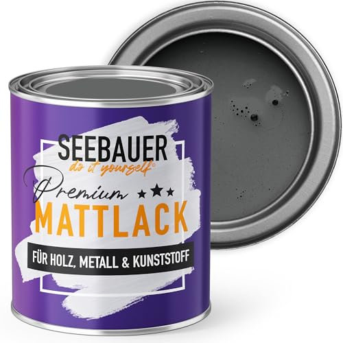 SEEBAUER diy Mattlack Dunkelgrau 375ml für Innen & Außen (No. 236 Graphite Grey) Möbelfarbe ohne Schleifen - Hybrid-Lack für Holz, Metall, Kunststoff - Holzlack, Möbellack hohe Deckkraft