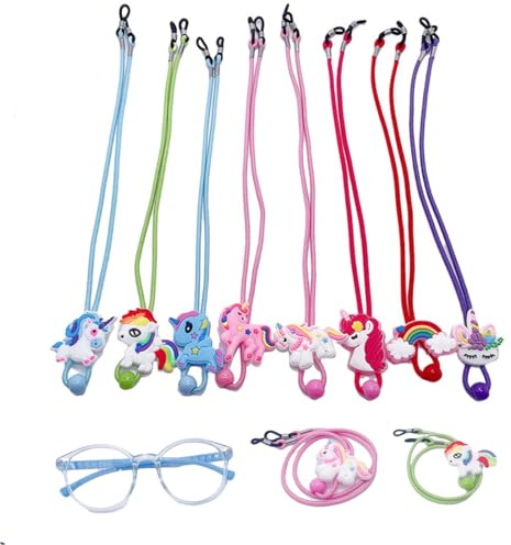 CATOR 8 Stück Brillenbänder für Jungen und Mädchen, Multifunktionales Brillenkette Einstellbares Maskenkette, Sonnenbrillenband Brillenkordel, Geeignet für Sport (Einhorn-Stil)
