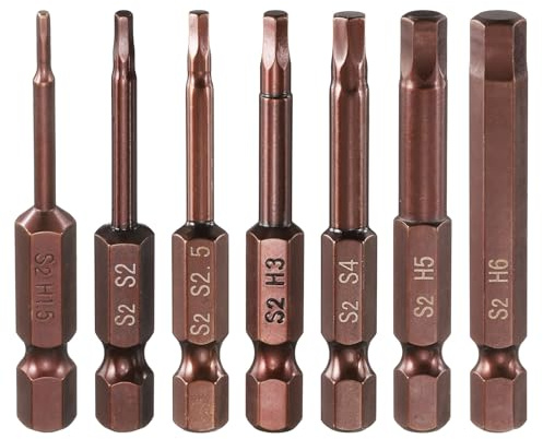 QUARKZMAN 7 Pcs Llave Hexagonal Brocas 1.5/2/2.5/3/4/5/6Mm Métrico 1/4 Hexagonal 2.56 (65Mm) Longitud Acero S2 Puntas de Destornillador Magnéticases de Impacto Industrial Brocass