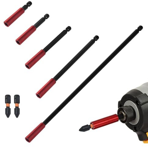 5Pcs Magnetic Bit Holder + 2Pcs Non-Slip Screwdriver Bit Set for Impact Driver, 1/4 Hex Shank Extension Bar 50/60/100/150/300mm, Steel Drill Bit Holder Screwdriver Bit Holder for Bosch Makita Dewalt