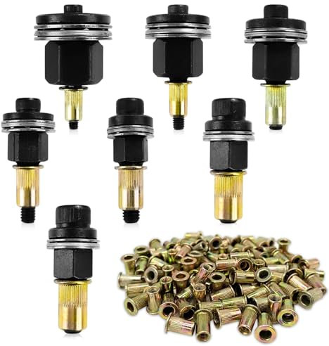 Infreecs 7 pezzi Rivettatrici Manuali di Teste Set, M3, M4, M5, M6, M8, M10, M12 Rivettatrice per Inserti Filettati, Inserto Filettato Rivettatrice Manuale di Teste Set,Contiene 70 pezzi ciascuno dadi