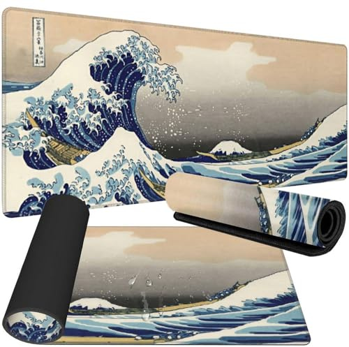 Tech Stor3 Tappetino mouse XL Japanese Art La Grande Onda di Kanagawa Gaming Mouse pad, 60 x 30 cm,con base antiscivolo in gomma,aderente e liscio,adatta ad ogni mouse, tastiera e laptop