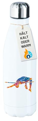 Huuraa Glitzer Trinkflasche Leichtathletik Hochsprung Geschenk | 500ml White Edelstahl Wasserflasche Trinkflasche Weiß Geschenkidee Glitzer Thermosflasche Isolierflasche Schraubverschluss