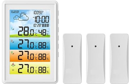 Stazione meteorologica digitale con sensore di temperatura, stazione meteorologica digitale wireless colorata, igrometro per interni, termometro, barometro, previsioni di tendenza, fase lunare, svegli