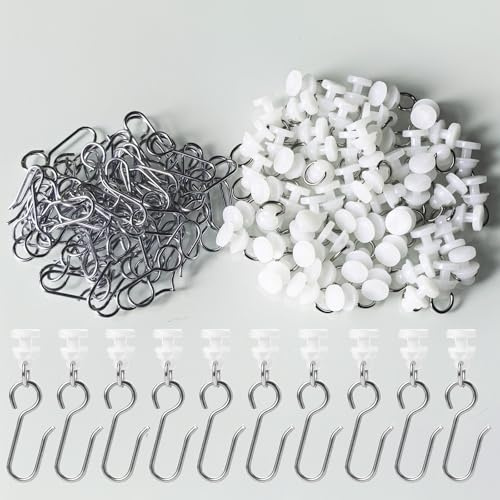 GTIWUNG 60 Piezas Rodillos de la Pista de la Cortina Ruedas Deslizador de Riel Gancho de Cortina Rieles de Cortina Accesorios, 60 Piezas Ganchos para Cortina en Forma de S para Cortinas de Ducha