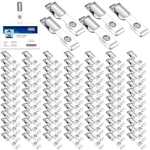Photect Befestigungsclips für Kartenhalter Metall Abzeichen Clips mit Transparenten PVC Bänder Klappe Ausweishalter Clips mit Metall Druckknopf für Namensschildhalter Kartenhalter(200 Stück)