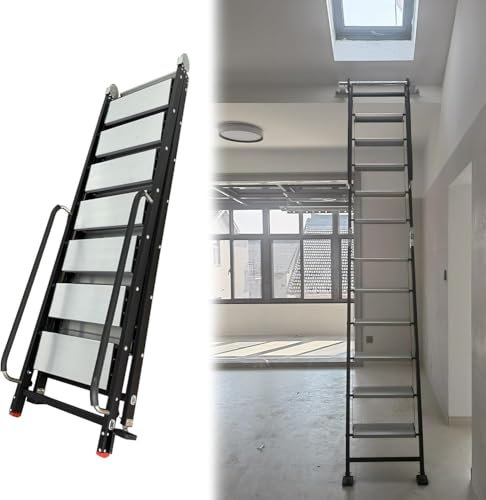 Scala per Soppalco Scale per Soffitta Lunghe,Scala Pieghevole per Soffitta per Botola sul Tetto, Scale Antincendio,N(Size:9 step-275cm(9ft))
