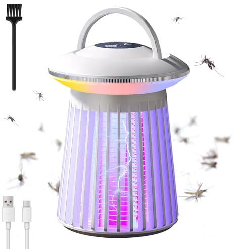 Insektenvernichter Elektrisch Campinglampe Outdoor LED Mückenlampe USB 2-In-1 Mückenfalle Wiederaufladbar Mückenschutz mit Beleuchtungsmodi Moskito Schutz Lampe für Freien (Weiß)