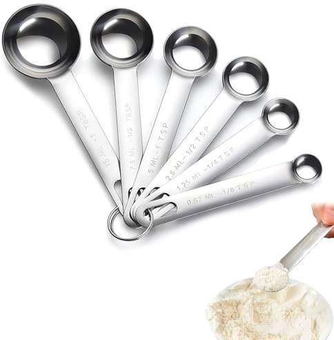 Lot de 6 cuillères doseuses en acier inoxydable - 6 tasses de mesure en métal avec graduation - Cuillères doseuses pour petites rations sèches - Liquides, foires de cuisson solides