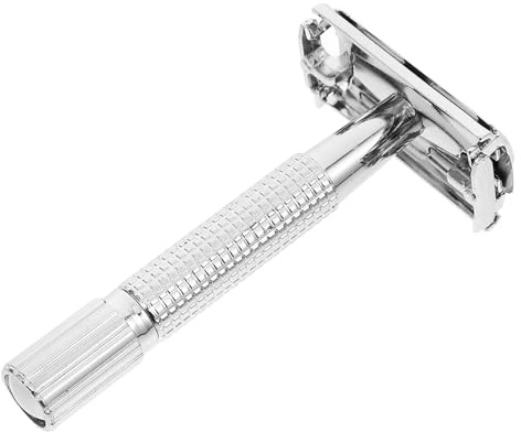 Manueller Rasierer Edelstahl Schmetterlingsrasierer Silber | Klassischer Rasierhobel, Bartrasierer Alter Schule, Sicherheitsrasierer für Männer