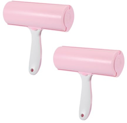 iplusmile 2 Pezzi Spazzola Adesiva Antipelucchi Obliqua Rosa con Copertura Richiudibile Rimuove Peluria Animale e Lanugine da Vestiti Mobili Auto e Tappeti