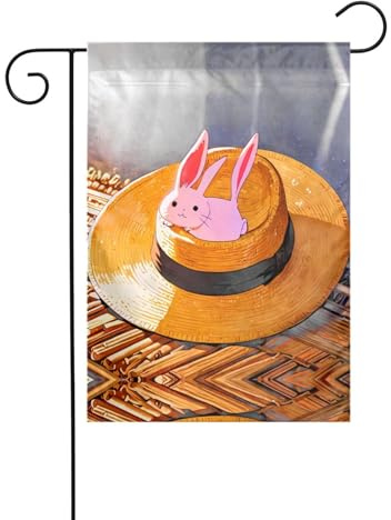 WZYWHJ Hasen-Anhänger auf Strohhut, bedruckt, Dekoration, Gartenflagge, 30,5 x 45,7 cm, für eine modische Outdoor-Umgebung