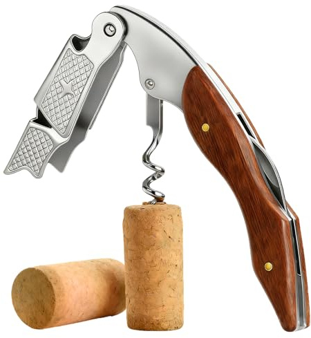 Limonadier Sommelier 3 en 1, Tire-Bouchon Double Levier en Bois | Ouverture facilitée et 3 fonctions, limonadier en bois pour vin, restaurant et bar