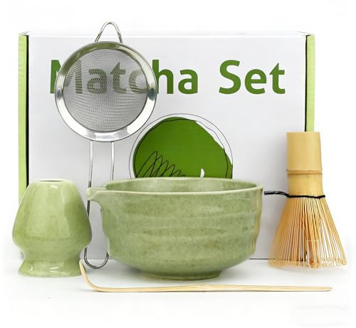 ASSRECT Green Matcha Tea Set 5PCS,Japanese Matcha Kit with Bowl Whisk Scoop | Beginner Matcha Kit, Complete 5pcs Set, Ceramic Bowl & Bamboo Whisk, Easy Matcha Latte Making, Home Tea Ritual
