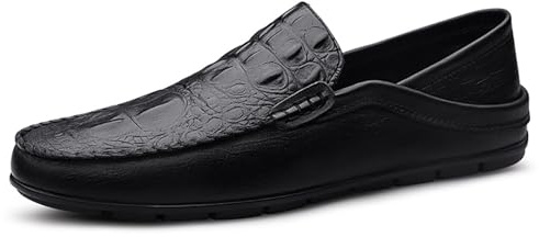 Penny Loafers for män Handgjorda körskor i mockasin Slip-On Comfort Båtstil Casual Skor(Black,43 EU)