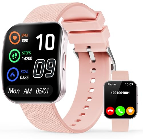 Smart Watch for Men Women, Bluetooth Calls, AI Dial, AI Q&A,1.85HD AMOLED Curved Display Fitness Watch with Heart Rate/Sleep/SpO2/Stress Monitor, 110+ Sports Depth Waterproof Smartwatch, Peach