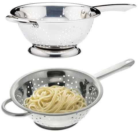 Stainless Steel Colander - with Long Handle, Deep Pasta Spaghetti Salad Strainer | for Pasta, Beans, Or Vegetables Washing Filter Basket (20Cm)