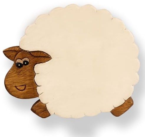 ART-CRAFT Vielseitiger Kinderhocker Holzhocker rund aus Massivholz Tiermotiv Schaf mit vielen Einsatz Möglichkeiten