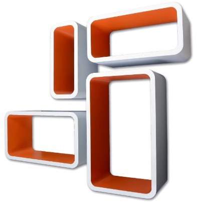 Cube Verstärkte Vielen Farben MDF Retro Design 4er Set Regal Regale Wandregal Deko Würfel CD DVD Lounge LO01 (Weiß/Orange)