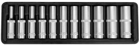 SW-Stahl 11-teiliges Steckschlüsselsatz-Set 1/4 Zoll, 4-13 mm, Sechskant | Lange Ausführung aus Chrom-Vanadium-Stahl, Tiefe Einsätze in Metallkassette, 6,3 mm Antrieb, Mattierte Oberfläche