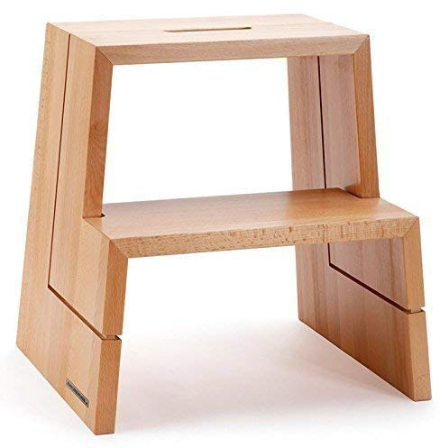 NATUREHOME Design Step Wooden Beech Natural with Handle 46x46x38cm Step Stool 2 Levels Step Stool for Children and Adults