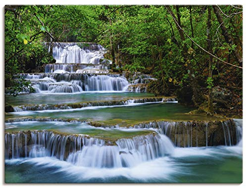 ARTLAND Wanddeko Leinwand Bilder Wandbild 80x60 cm Natur Landschaft Wasserfall Wald Thailand Dschungel Fluss Sommer T5NK