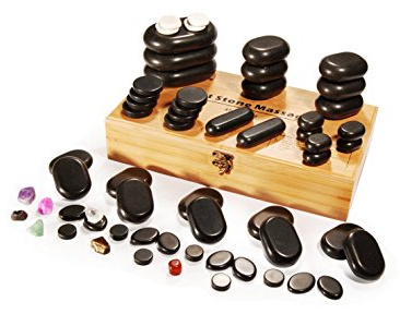 Master Massage Hot Stone - Pietre riscaldanti per massaggi, in scatola di bambù, 60 pezzi