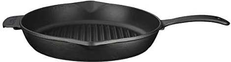 Lava rund gjutjärn grillpanna | metallhandtag | färg svart | 28 cm | Lätt att rengöra | Funktionell och bekväm design | Presentartiklar för hemmet | kökstillbehör | Läcker mat