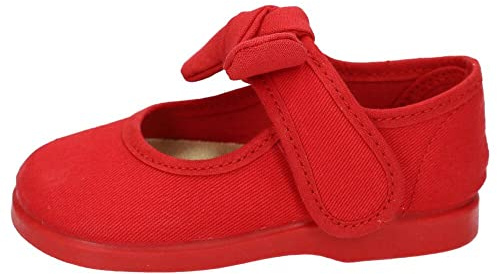 MADE IN SPAIN 955 Mercedes de Lona Rojas para Bebé con Cierre de Lazo y Suela de Goma - Hechas en España NIÑA Zapatillas