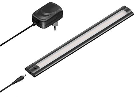 ledscom.de Luce sottopensile a LED SIRIS nero opaco con alimentatore, piatto, 30cm, 370lm, bianco