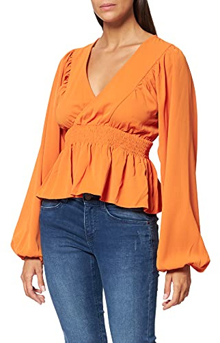 NA-KD Blusa de Cintura Fruncida, Naranja, 46 para Mujer