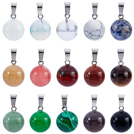 SUPERFINDINGS 15 St Runde Edelsteinanhänger Kristallstein Anhänger Quarz Charms Runde Geformte Gemischte Steinanhänger Für Die Schmuckherstellung