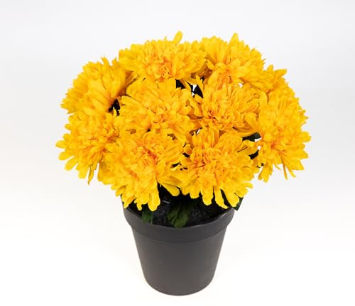 Seidenblumen Roß Chrysantheme 26cm gelb im Topf DP Kunstpflanzen künstliche Pflanzen Blumen Kunstblumen