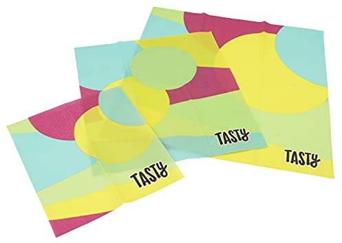 Tasty Beeswax Wraps Set, 3 Reusable Food Wraps, Eco-Friendly Beeswax Cloths, Zero Waste Food Storage, Adapts to Containers, Dimensions: Small, Medium, Large, Colours: Blue, Pink, Yellow and Green