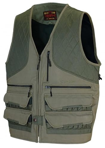 BENISPORT Chaleco de caza - color verde - doble morral selva caqui (L)