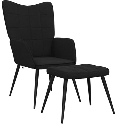 vidaXL Chaise de Relaxation et Tabouret Fauteuil avec Repose-Pied Chaise de Salon Salle de Séjour Maison Intérieur 61x70x96,5 cm Noir Tissu