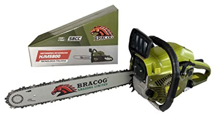 BRACOG Motosierra Gasolina Profesional Amazona (58 cc, Espadín 50cm). Motosierra Anti-vibración con Cadena 20 Motor de 2 Tiempos, 3.2 cv. Motosierra de Alto Rendimiento Arranque Easy-Start