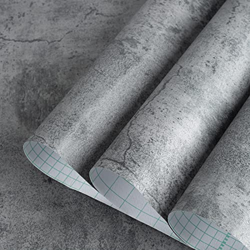 TOTIO Dunkelgraue Beton-Effekt-Tapete, matt, dick, wasserdicht, 61x899.2 cm, abziehen und aufkleben, Zementstruktur, Kontaktpapier, selbstklebende Vinylfolie, DIY, 3D-dekoratives Wandpapier