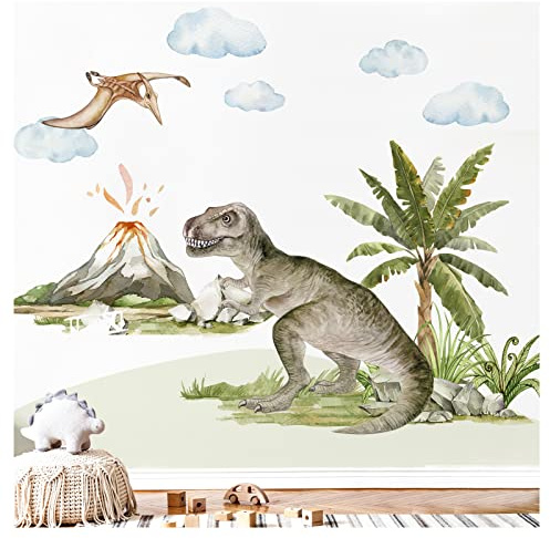 Grandora XXL Dinosaurier Wandsticker Dino T-Rex Vulkan Wandtattoo Kinderzimmer Wandaufkleber Tiere Babyzimmer selbstklebend Wanddeko DL845-5