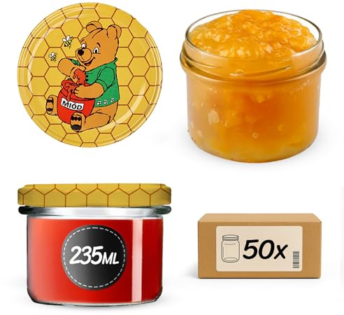 KADAX Lot de 50 bocaux en Verre 235ml Ø82 – pour confitures, conserves, cornichons & Miel – Bocaux à vis, sans Couvercle