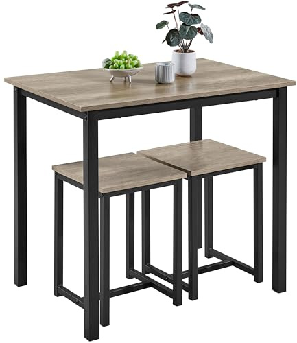 Yaheetech 3 Piece Dining Table Set - Kitchen Table & Chair Sets for 2 - Compact Table w/ 2 Stools & Space Saving Design for Dining Room Living Room Kitchen, Gray