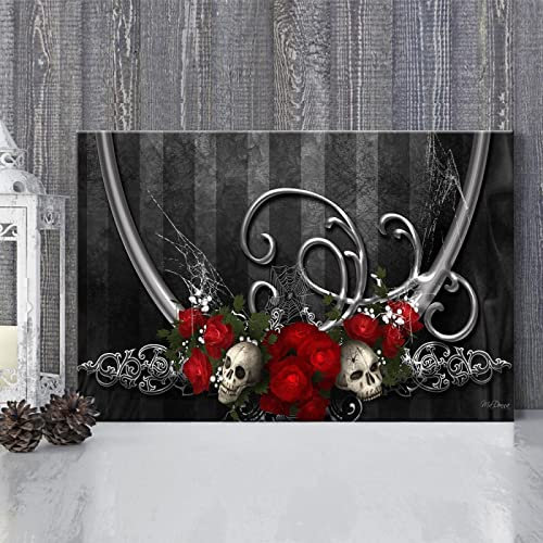JIUJIUJIU Kreative Wandmalerei Schädel Spinnennetz Rosenknospe Drucke & Poster Leinwand Bilder Kunstwerk für Schlafzimmer Dekor, 30 * 45cm, gerahmt
