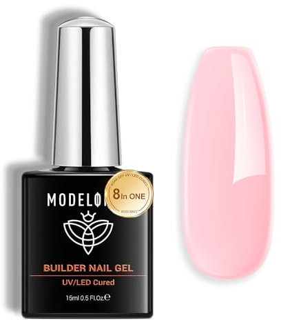 modelones 8 in One Builder Gel, Rosa Aufbaugel für Gelnägel,Builder Gel für Nägel, Gel Nagellack Nagelverlängerung Extension, Soak Off UV Nägel Gellack für Nagelstudio Maniküre Set 15 ML