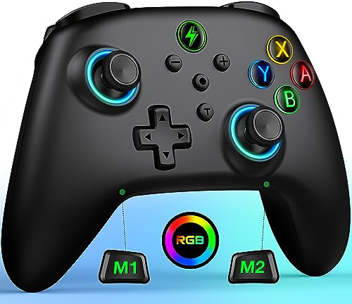 ALEEMTRY Switch Controller mit RGB Joystick, Programmierbare & Sync Tasten, 1000mAh - Kompatibel mit Switch/Lite/OLED, Android/IOS/PC (Schwarz)