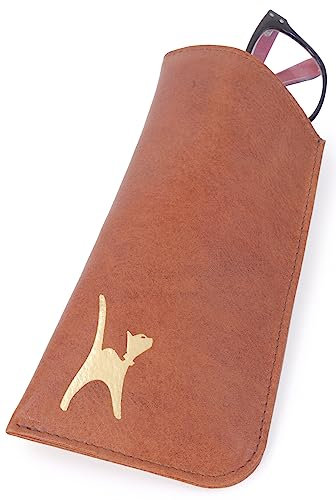 Catwalk Collection Handbags - Custodia/Astuccio per Occhiali in Vera Pelle - Porta Occhiali da Sole - con Scatola Regalo - Iris - Marrone Chiaro